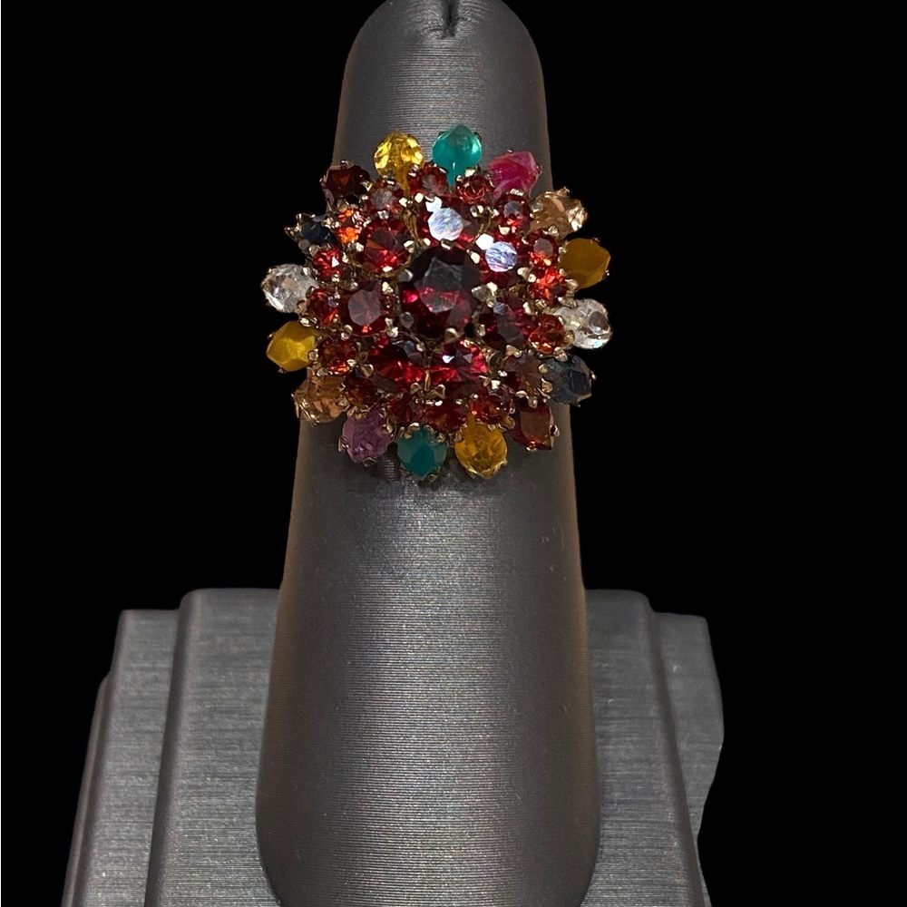 14K Yellow Gold Antique - Garnet - Cluster Cocktail Ring - Picture 5 of 8